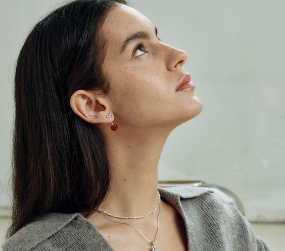 ma chérie Red Agate Cherry Earrings mix and match styling - FREQNC atelier