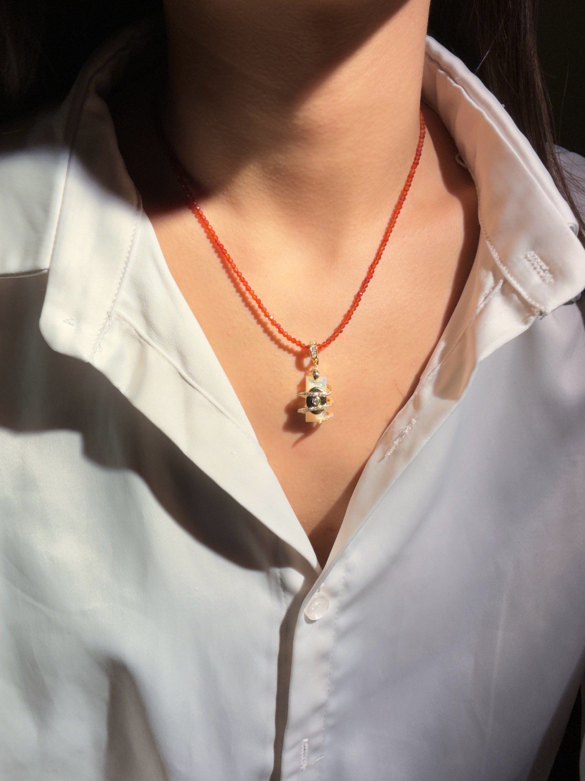 Cassie Red Agate String Necklace close-up detail - FREQNC