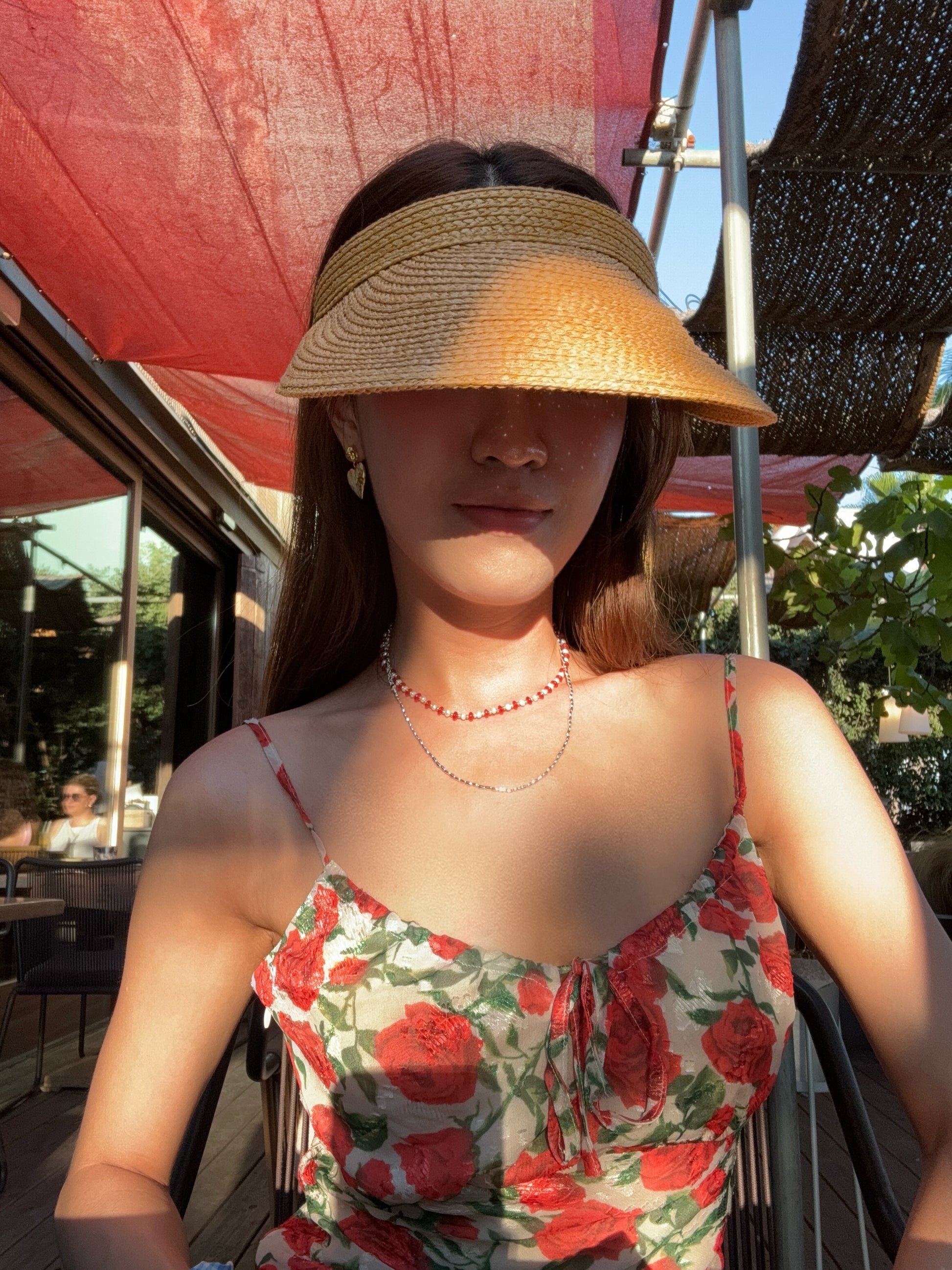 Cassie Carnelian and Pearl Necklace worn on model - FREQNC atelier