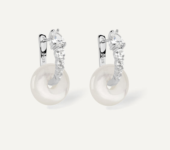 Ouroboros Earrings with mother of pearl crystal - FREQNC