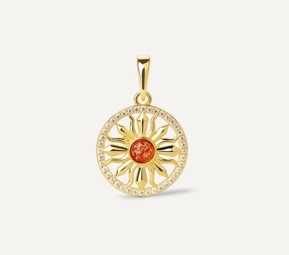Sun Charm pendant back view with lapis lazuli crystal - FREQNC