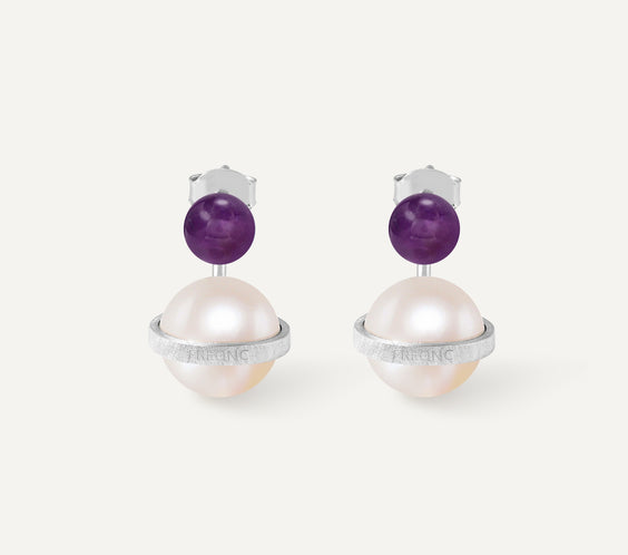 Orphic Cosmic Egg Earrings with amethyst crystal - FREQNC atelier