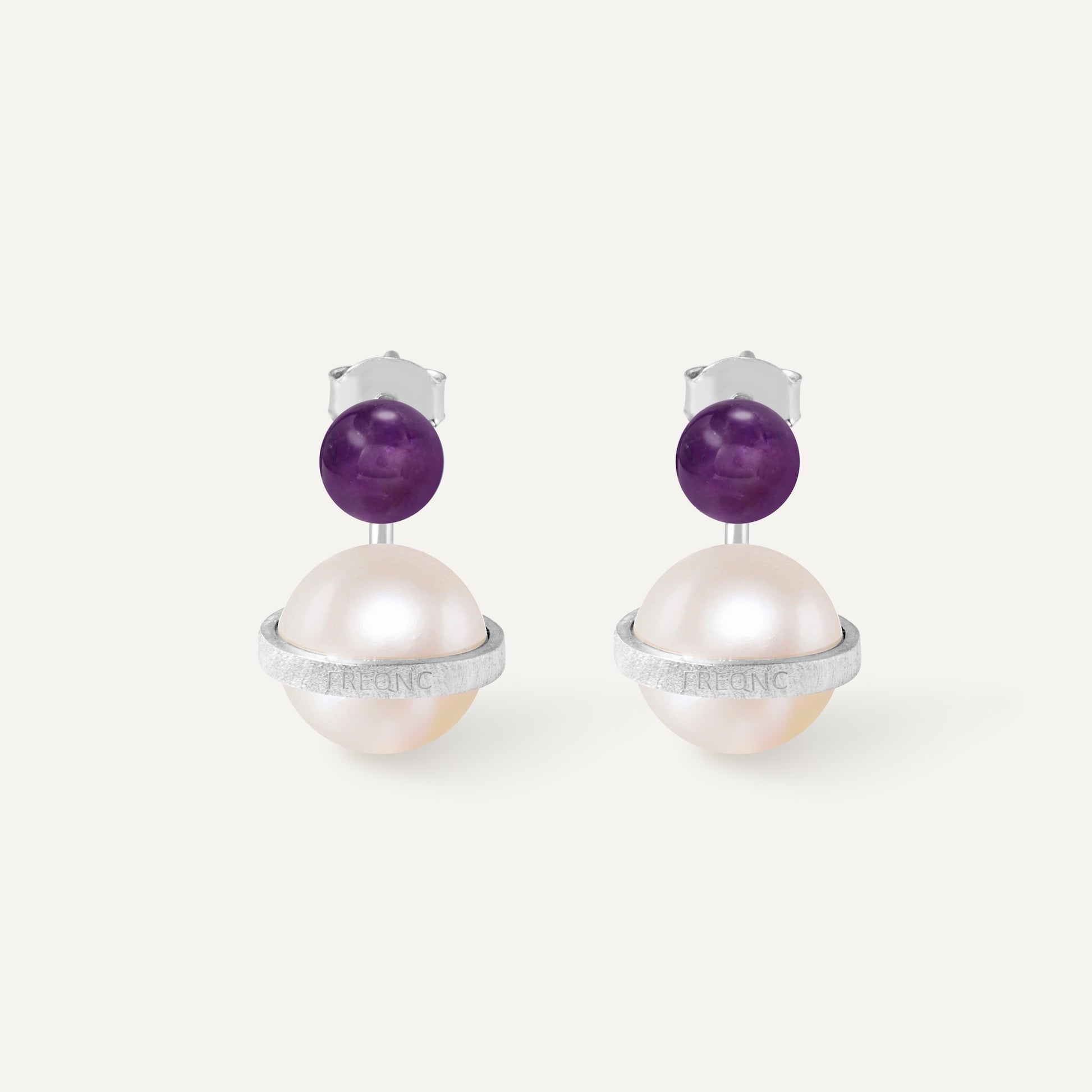 Orphic Cosmic Egg Earrings with amethyst crystal - FREQNC atelier