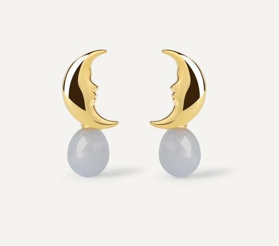 Moon Earrings with blue lace agate crystal - FREQNC atelier