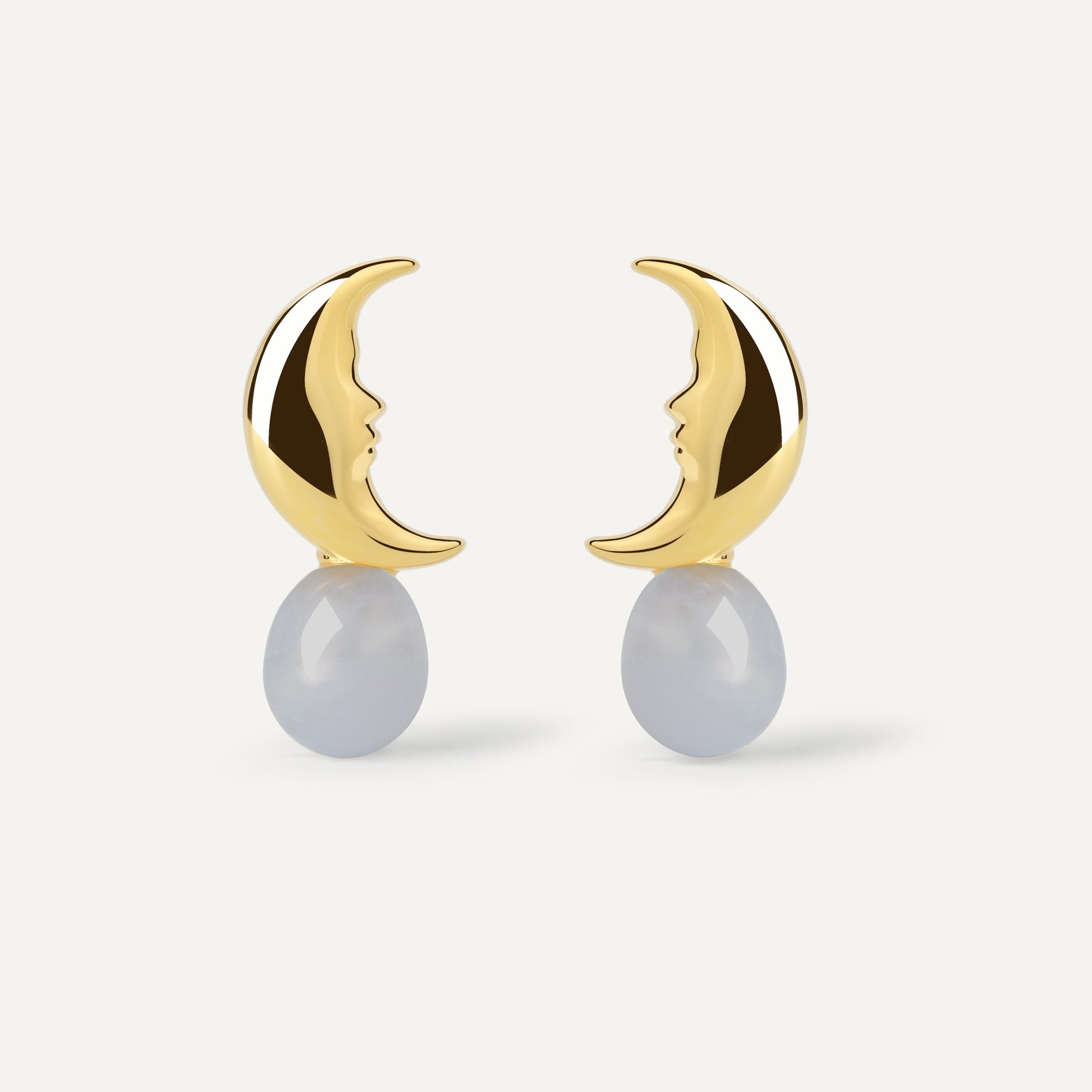 Moon Earrings with blue lace agate crystal - FREQNC atelier