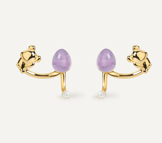 Cuddly Bear Earrings with amethyst crystal - FREQNC atelier