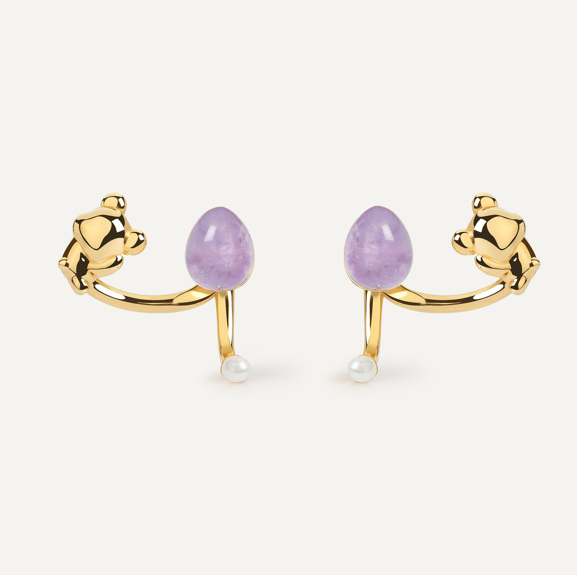 Cuddly Bear Earrings with amethyst crystal - FREQNC atelier