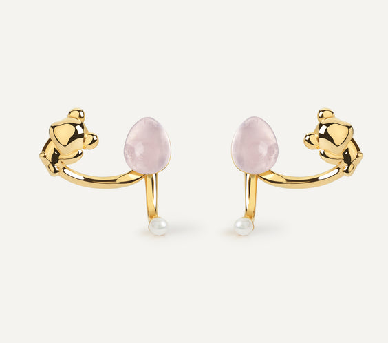 Cuddly Bear Earrings with rose quartz crystal - FREQNC atelier