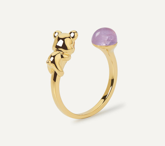 Cuddly Bear Ring gold with amethyst crystal sterling silver - FREQNC atelier