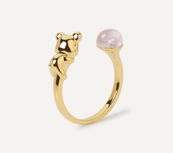 Cuddly Bear Ring gold with rose quartz crystal - FREQNC atelier