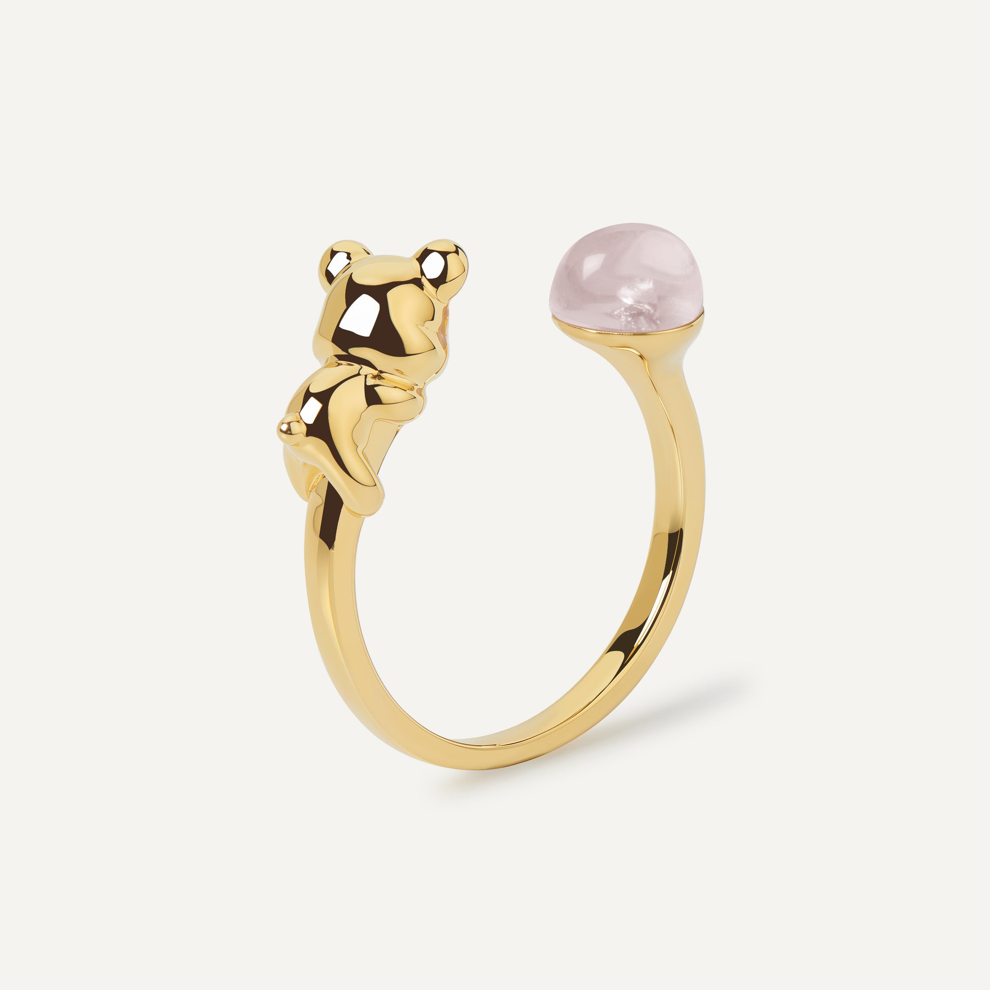 Cuddly Bear Ring gold with rose quartz crystal - FREQNC atelier
