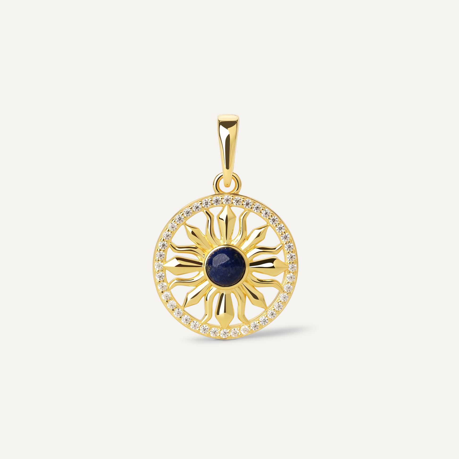 Sun Charm pendant side view with crystal detail - FREQNC