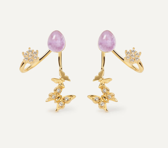 Butterfly Earrings ear jacket with amethyst crystal sterling silver - FREQNC atelier