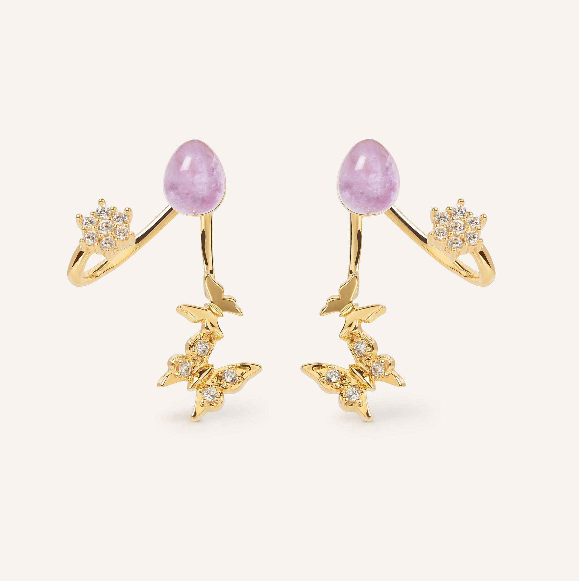 Butterfly Earrings ear jacket with amethyst crystal sterling silver - FREQNC atelier