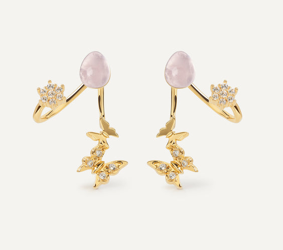 Butterfly Earrings with rose quartz crystal - FREQNC atelier