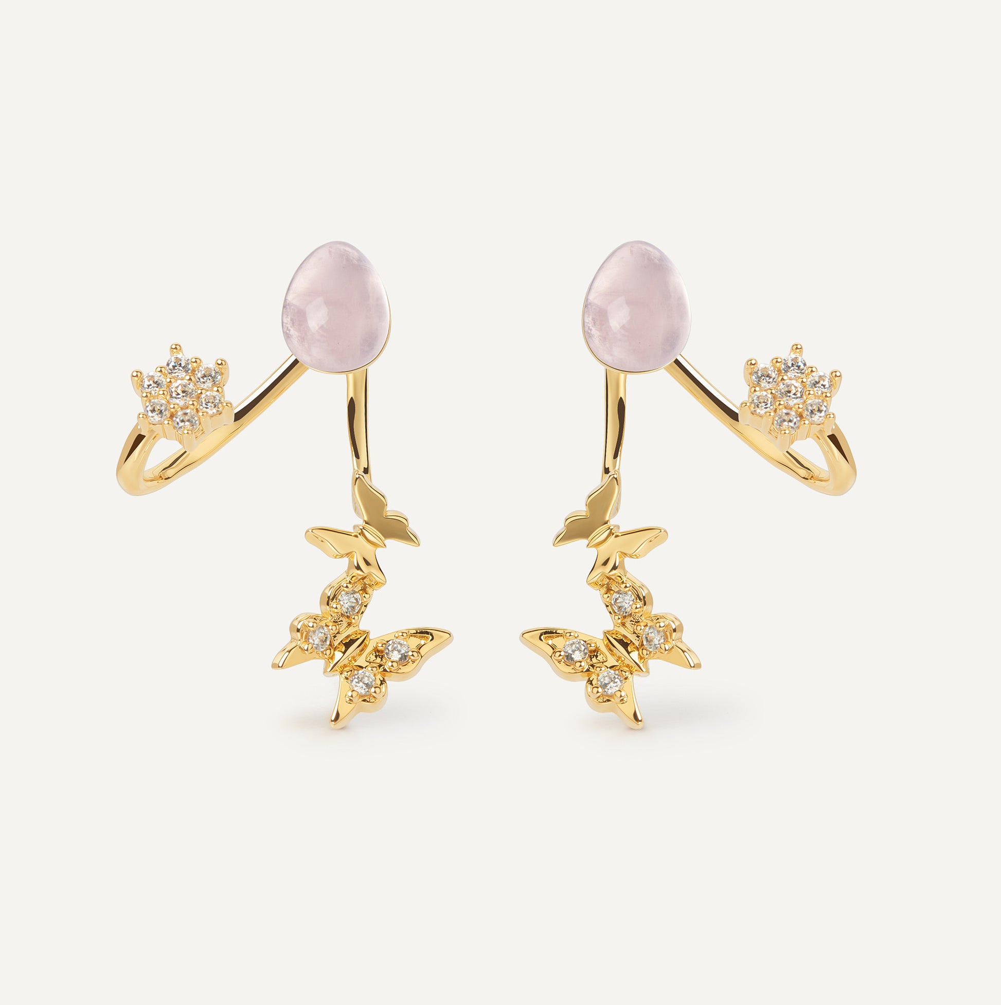 Butterfly Earrings with rose quartz crystal - FREQNC atelier