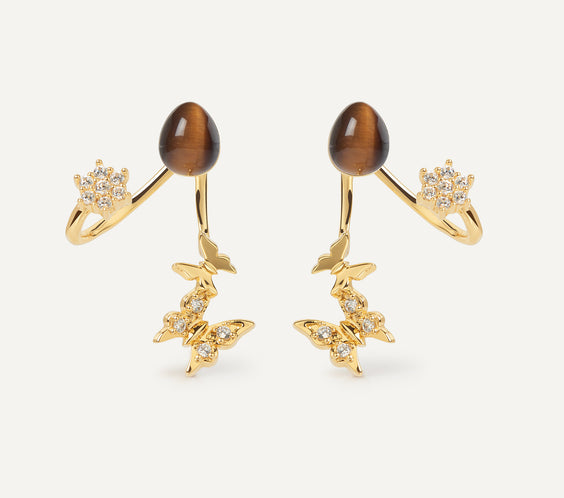 Butterfly Earrings with tiger's eye crystal - FREQNC atelier
