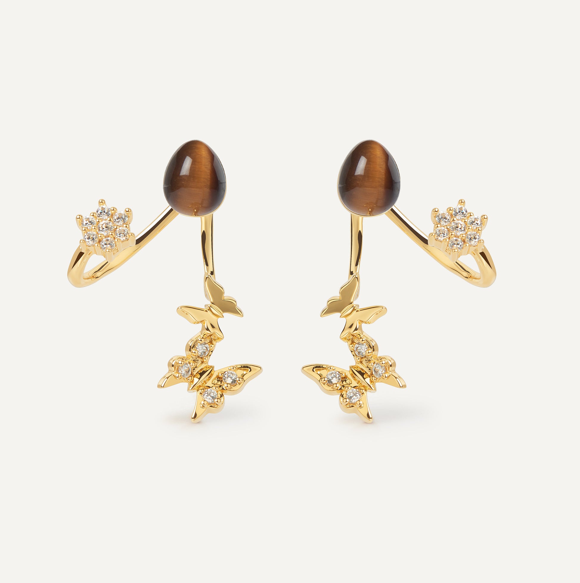 Butterfly Earrings with tiger's eye crystal - FREQNC atelier