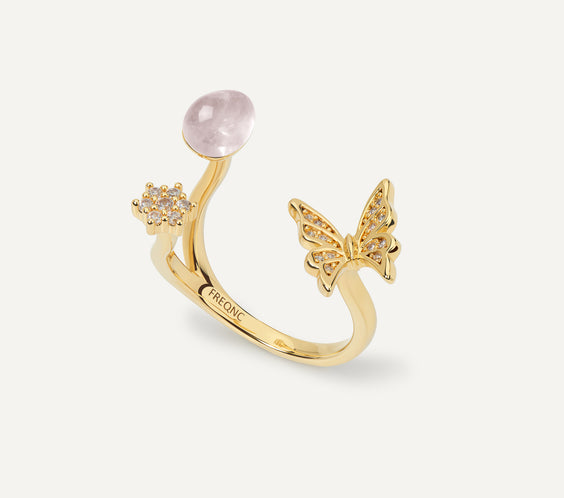 butterfly ring gold rose quartz FREQNC atelier