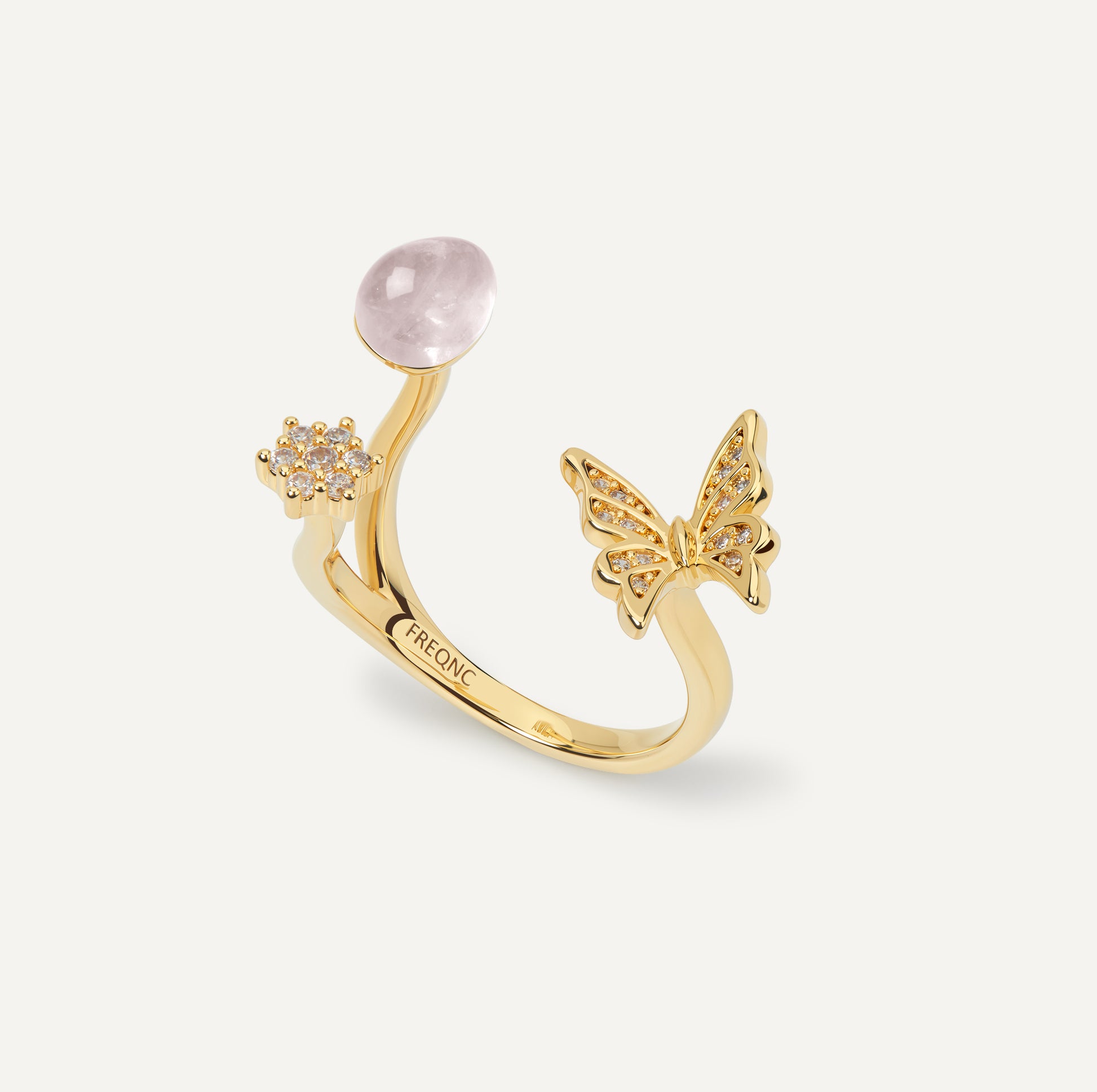 butterfly ring gold rose quartz FREQNC atelier