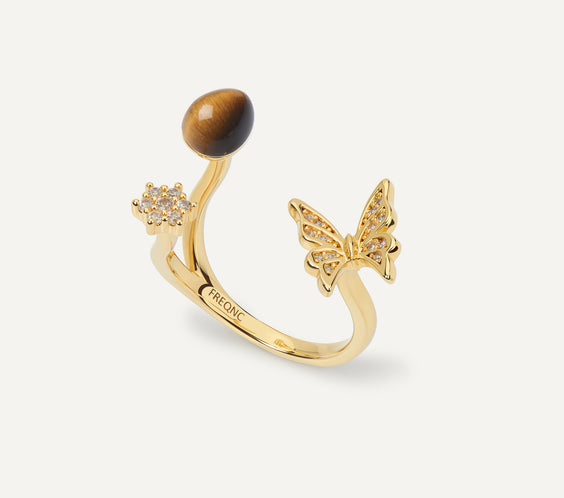 butterfly ring gold tigers eye FREQNC atelier
