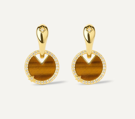 Star Earrings with tiger's eye crystal disc - FREQNC atelier