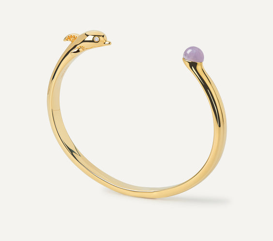 Dolphin Bangle cuff bracelet with amethyst crystal - FREQNC atelier