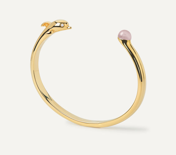 Dolphin Bangle with rose quartz crystal - FREQNC atelier