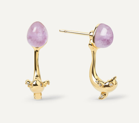 Dolphin Earrings with amethyst crystal - FREQNC atelier