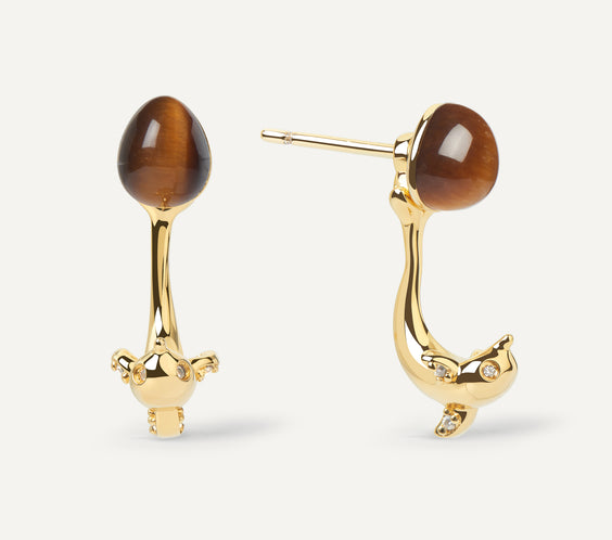 Dolphin Earrings with tiger's eye crystal - FREQNC atelier