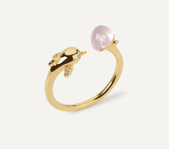 dolphin ring gold rose quartz FREQNC atelier