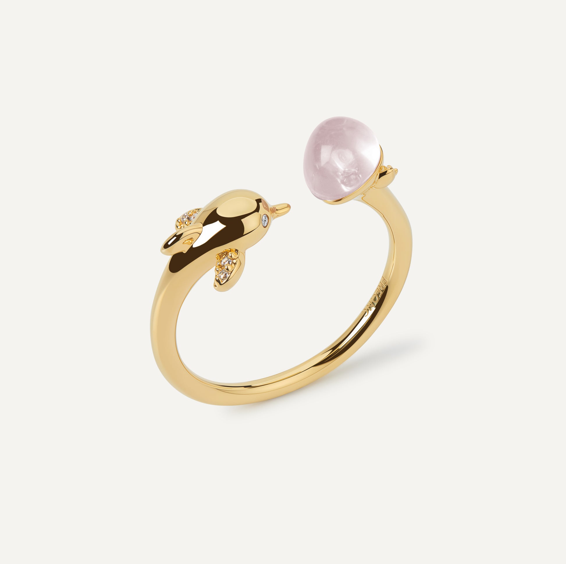 dolphin ring gold rose quartz FREQNC atelier