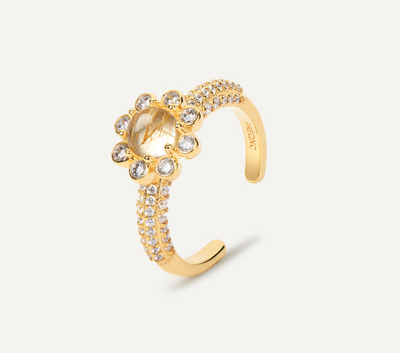 8 petals ring gold golden rutilated quartz FREQNC atelier