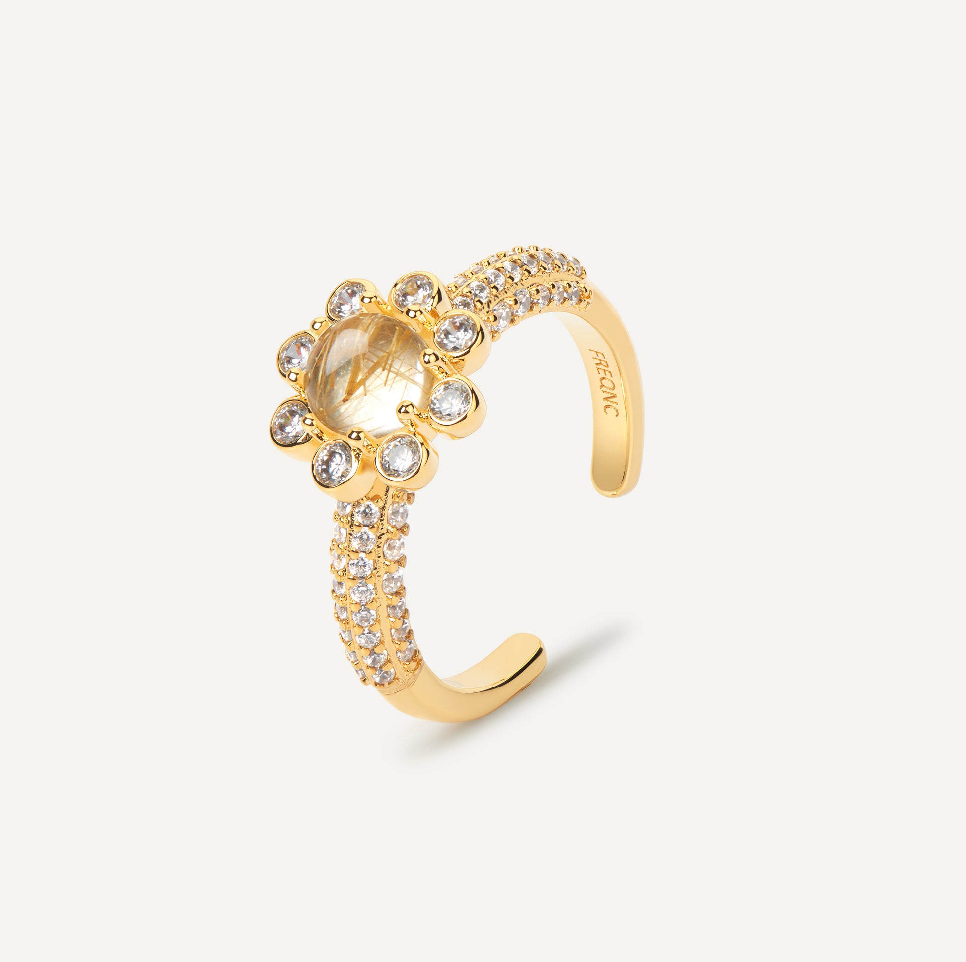 8 petals ring gold golden rutilated quartz FREQNC atelier