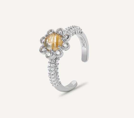8 petals ring silver golden rutilated quartz FREQNC atelier