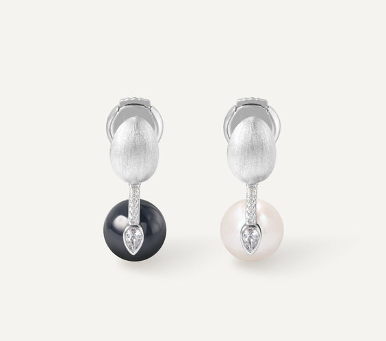 Orphic Egg Earrings asymmetric brushed silver serpent design - FREQNC atelier