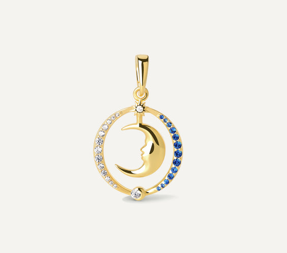 Moon Charm sterling silver crescent pendant front view - FREQNC atelier