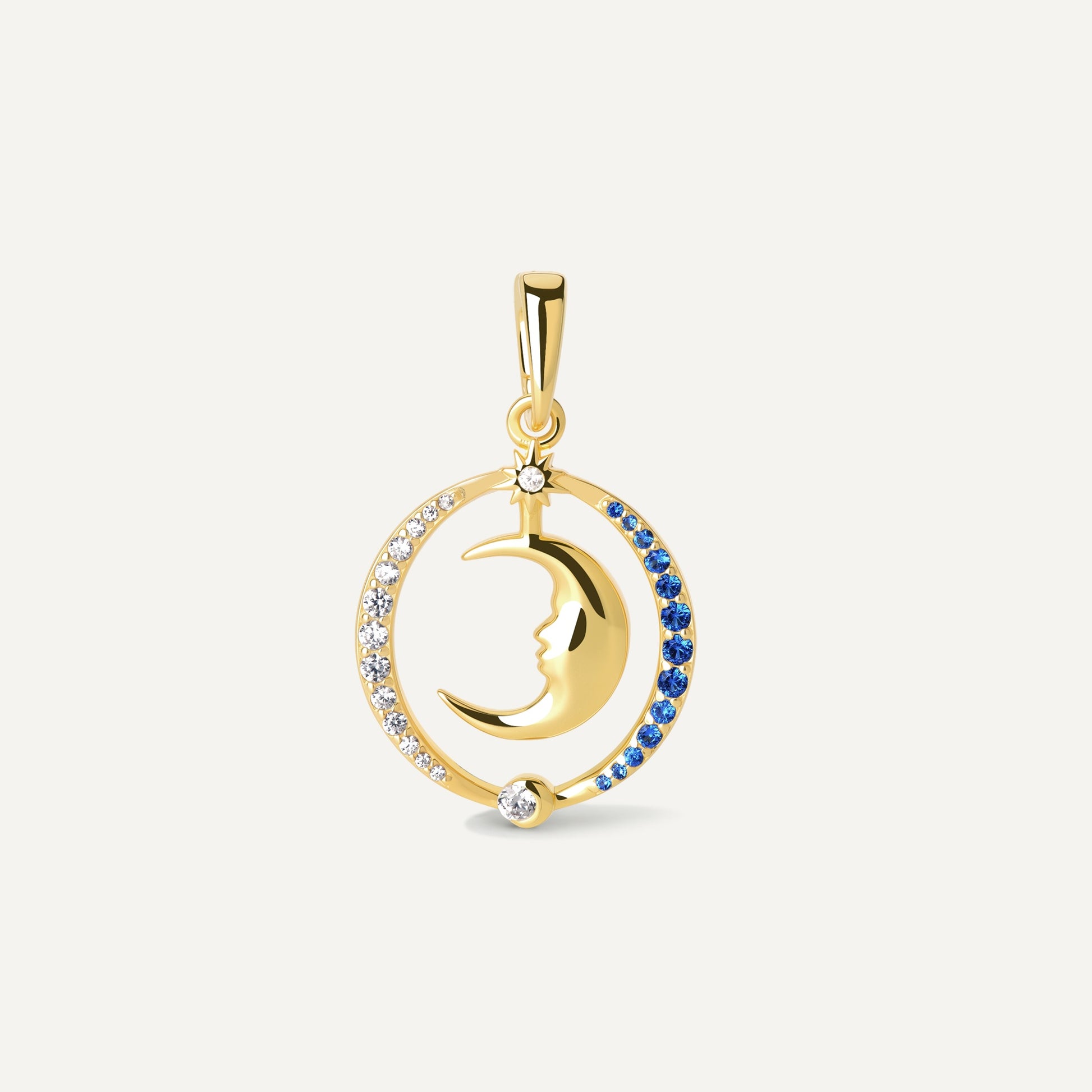 Moon Charm sterling silver crescent pendant front view - FREQNC atelier