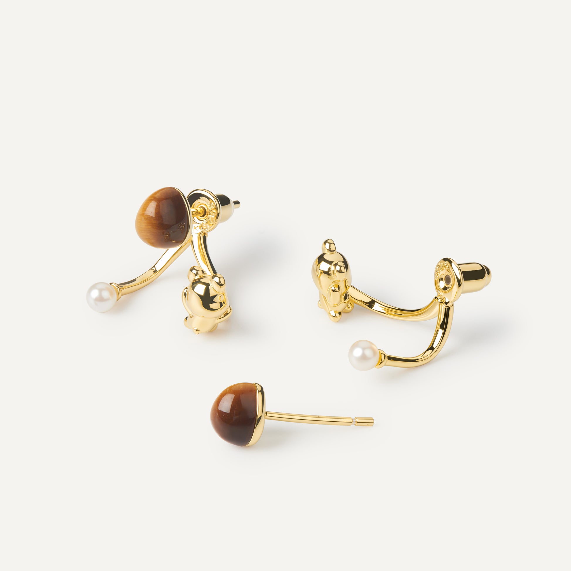 Cuddly Bear Earrings product detail with pearl accent - FREQNC