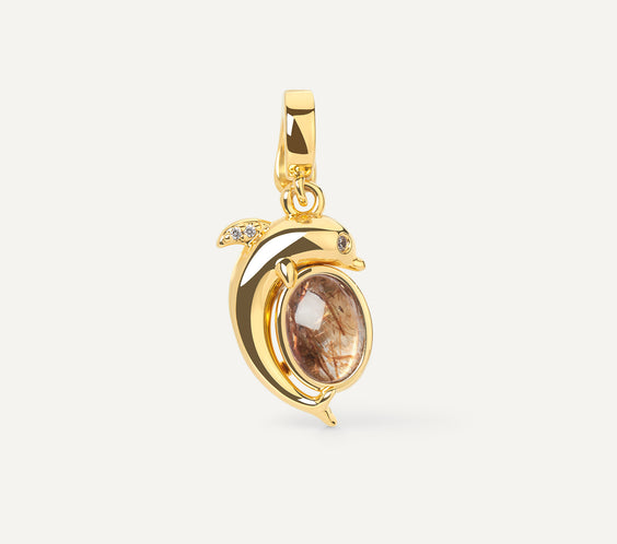 Mini Dolphin Charm gold pendant close-up - FREQNC atelier