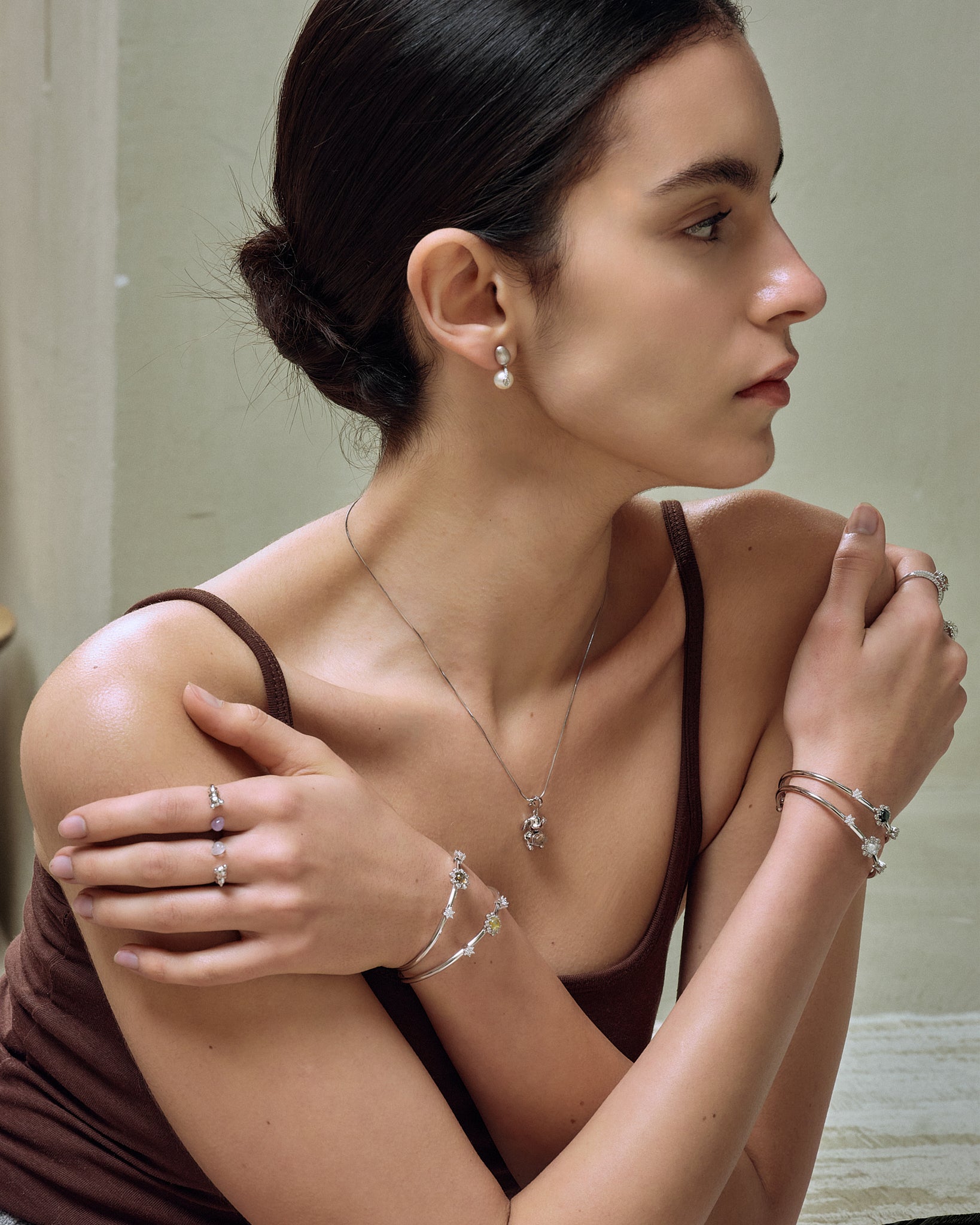 Mini Elephant Charm on model with chain necklace - FREQNC