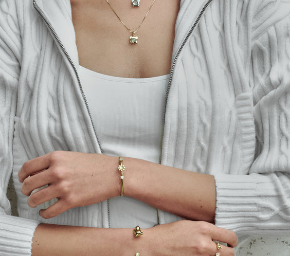 Cuddly Bear Bangle cuff detail on model wrist - FREQNC atelier