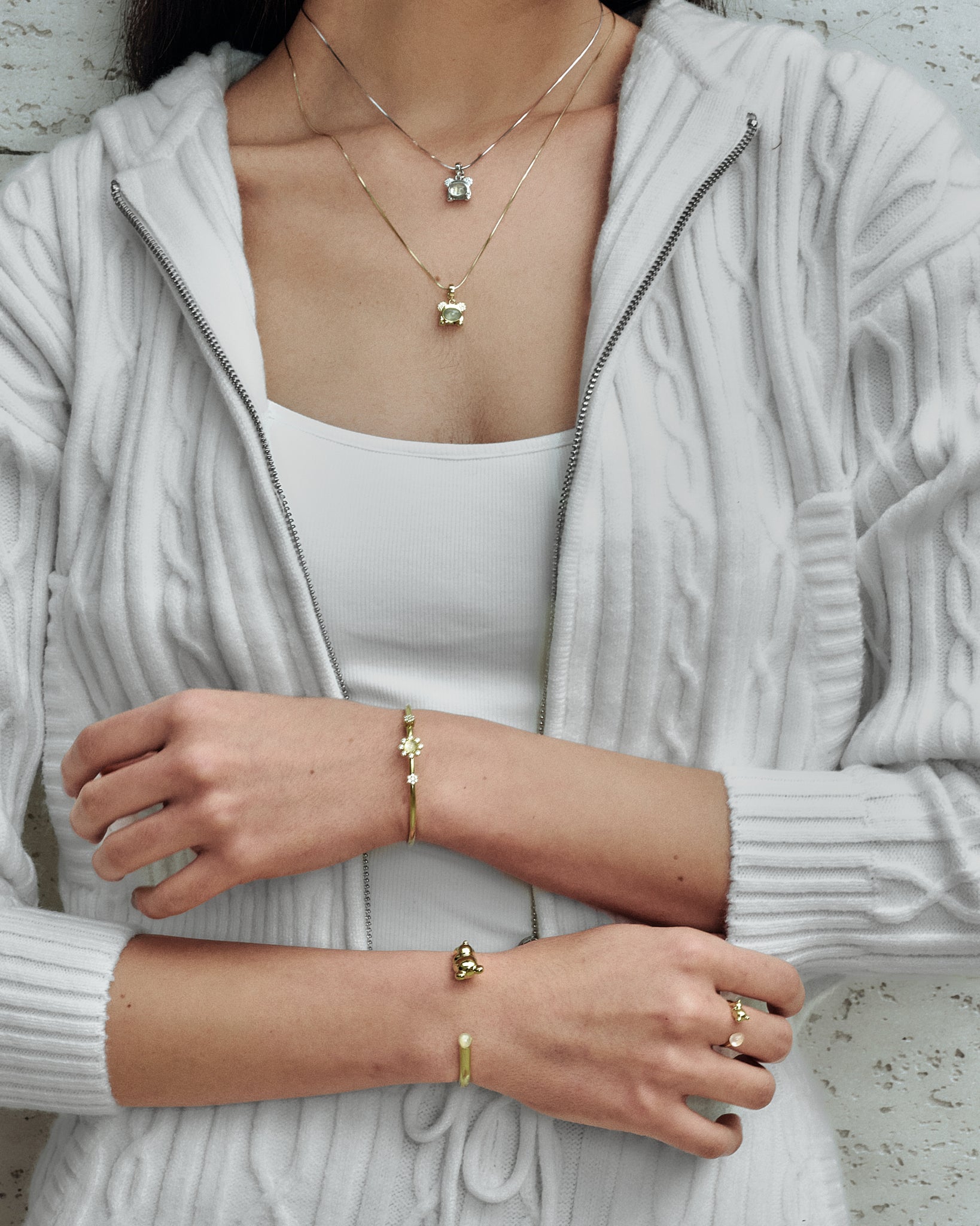 Cuddly Bear Bangle cuff detail on model wrist - FREQNC atelier