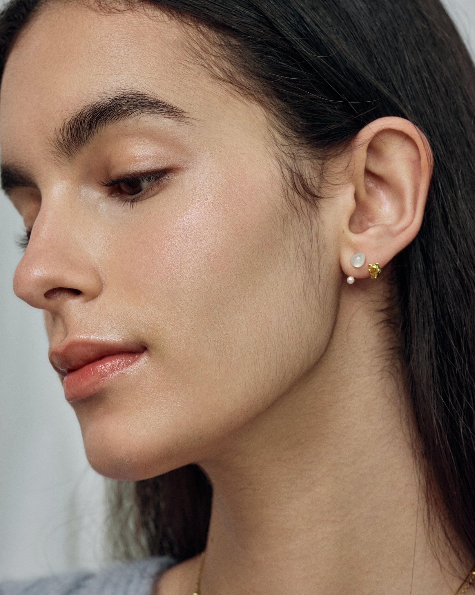 Cuddly Bear Earrings worn on model close-up - FREQNC spirit animal