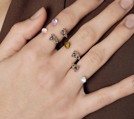 Cuddly Bear Ring worn on model close-up - FREQNC spirit animal