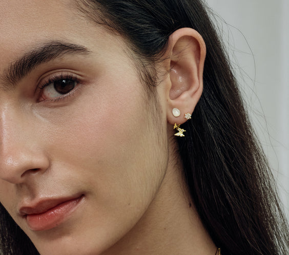 Butterfly Earrings worn on model close-up - FREQNC spirit animal