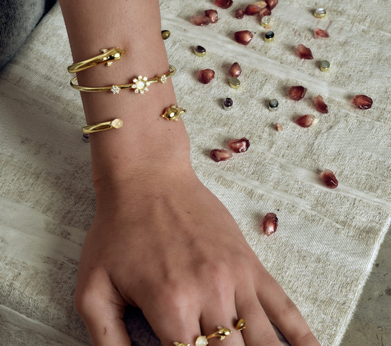 Dolphin Bangle cuff on model wrist styling - FREQNC atelier