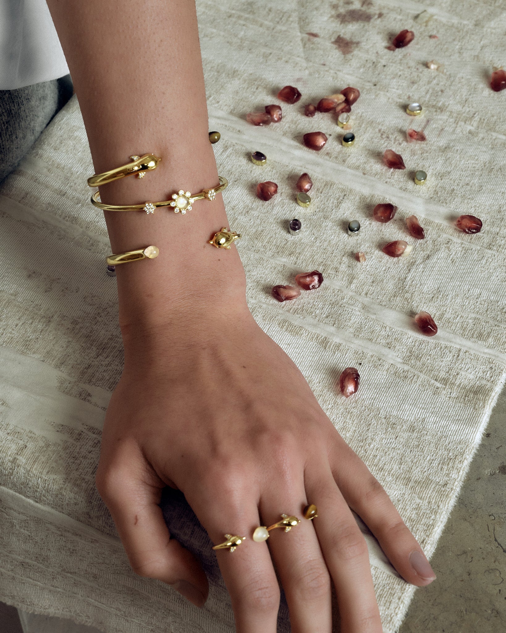 Dolphin Bangle cuff on model wrist styling - FREQNC atelier