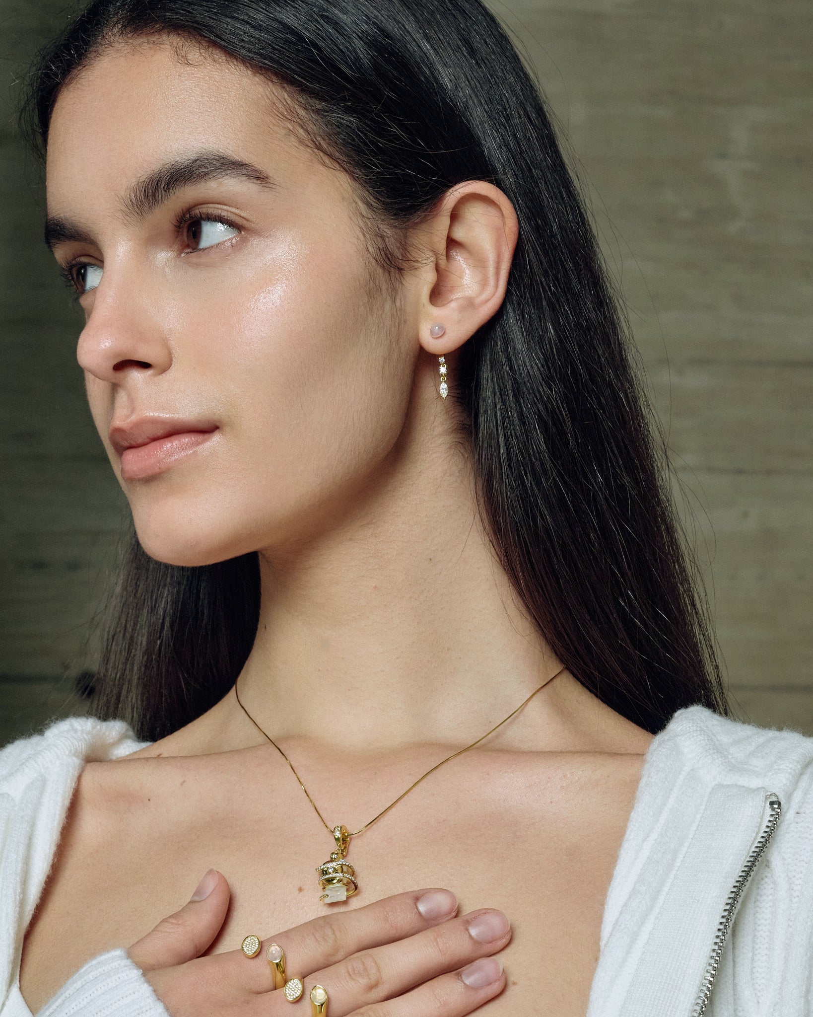 Serpent Earrings worn on model close-up - FREQNC spirit animal