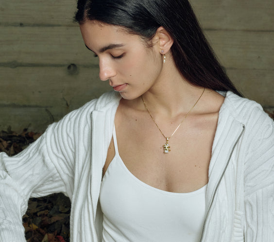 Serpent Earrings worn on model styling - FREQNC